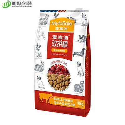 개 사료  콰드 실 사이드 거싯 지프 잠금 장치를 위한 빛나는 광택이 나는 10마리의 킬로그램 애완동물사료 패키징 테플론제 백